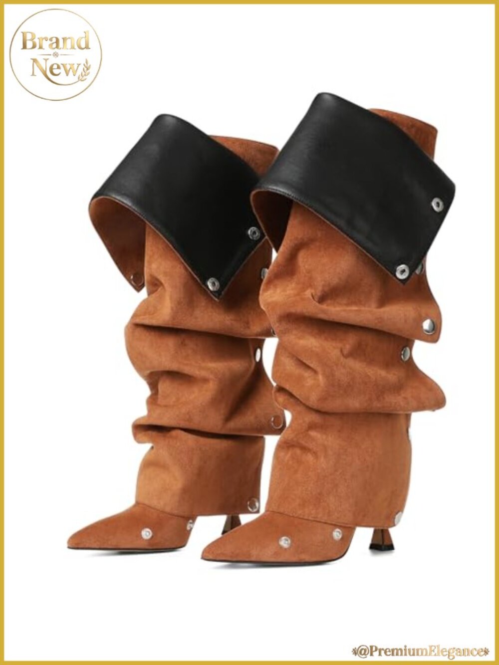 Women's Knee High Stiletto Boots Pointed Toe Slouchy Ruched Detachable Panel